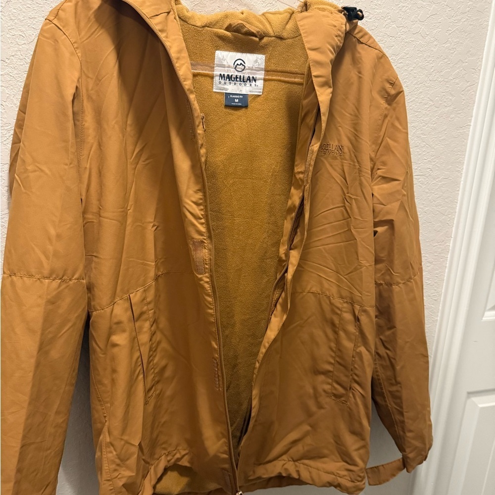 Magellan Outdoors Slider Tan fleece lined Lightweight  Jacket With Hood SZM